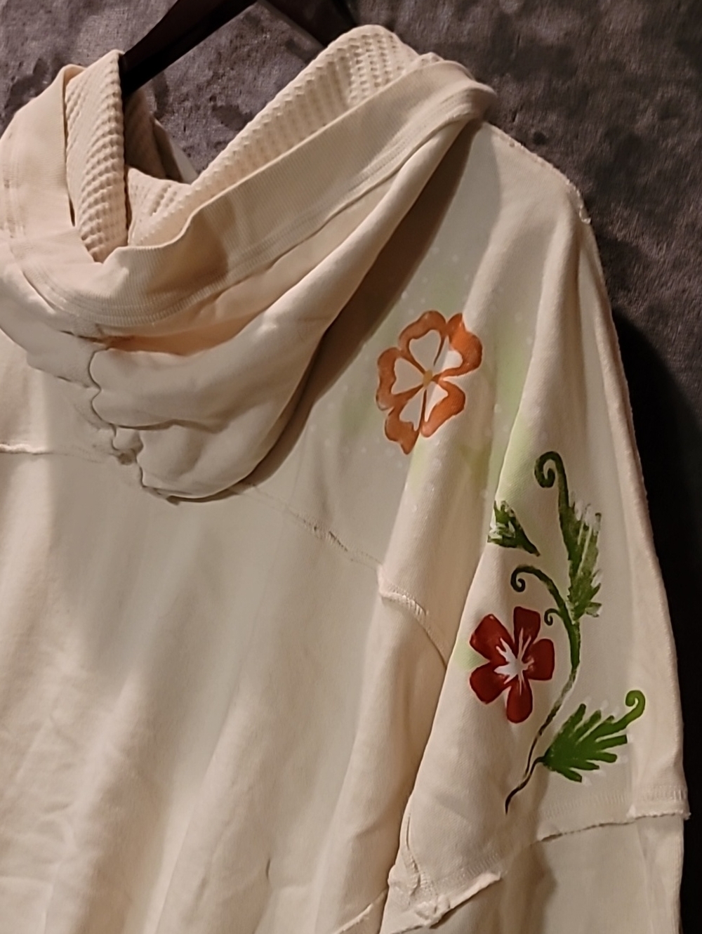 We The Free Ivory Floral Hoodie Sweatshirt with Pink and Yellow Embroidery - Picture 5 of 8